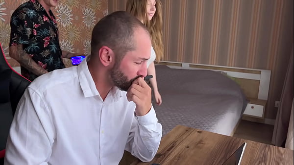 Daddy and his stepsons fucked a busty slut in the mouth and tore her hole